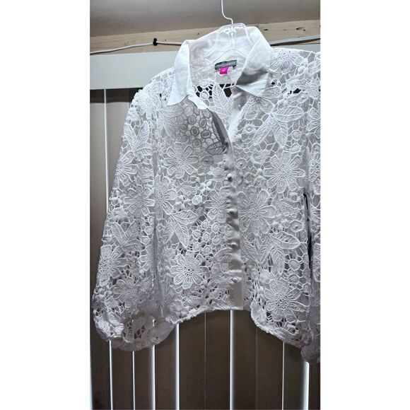 VINCE CAMUTO EYELET BALLON SLEEVE BLOUSE SHIRT SIZE XS P1-58 - Picture 4 of 16